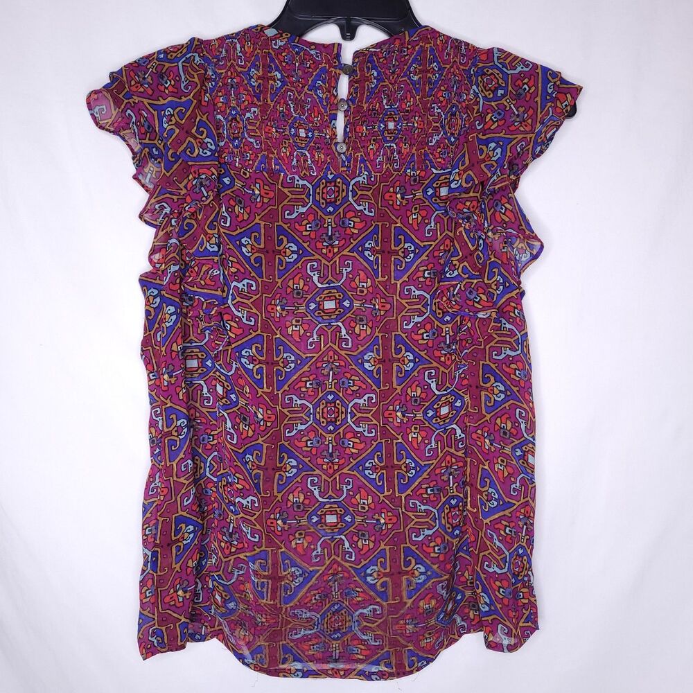 Meadow Rue Anthropologie Top 0 Colorful Patterned Ruffle Sleeveless - Picture 6 of 11